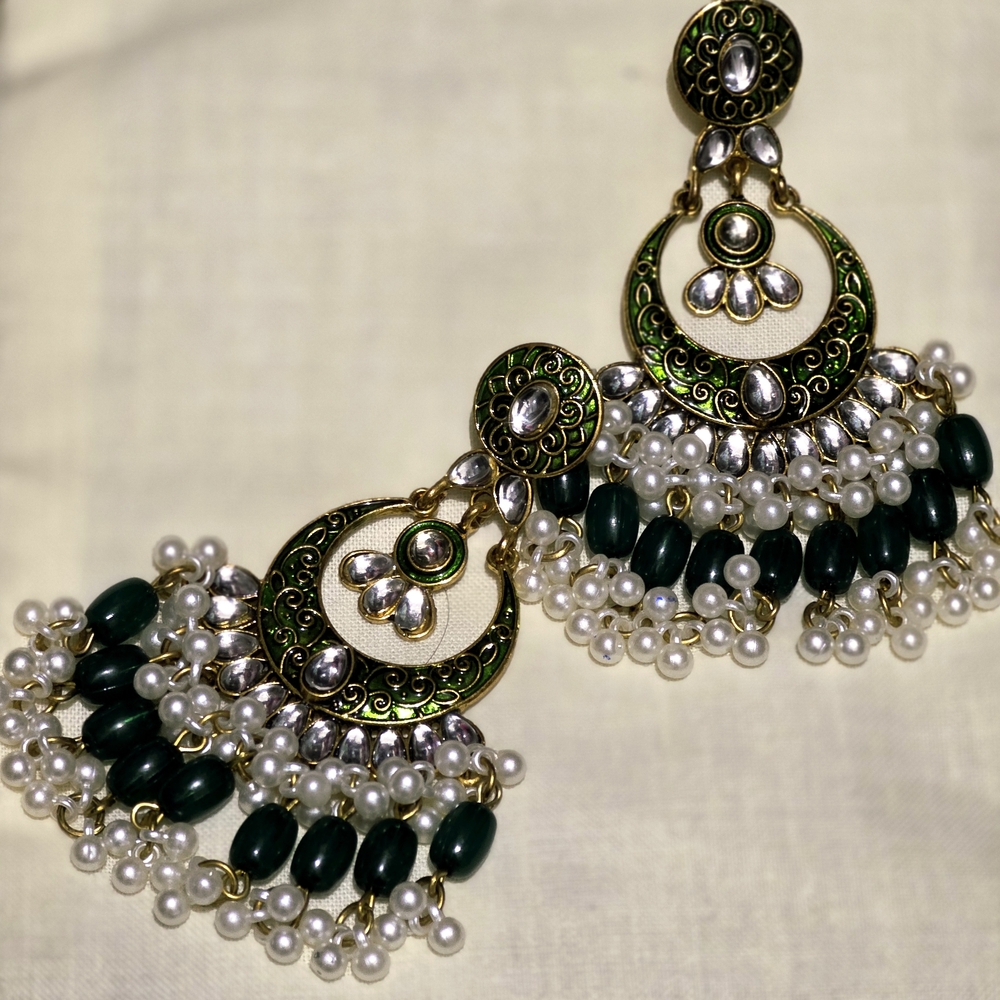 Elegant Green and Gold Chandelier Earrings
